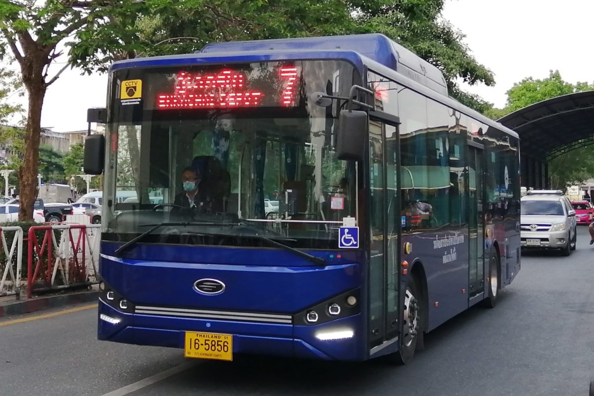 This electric minibus (pictured) is operated by Thai Smile Bus Co.