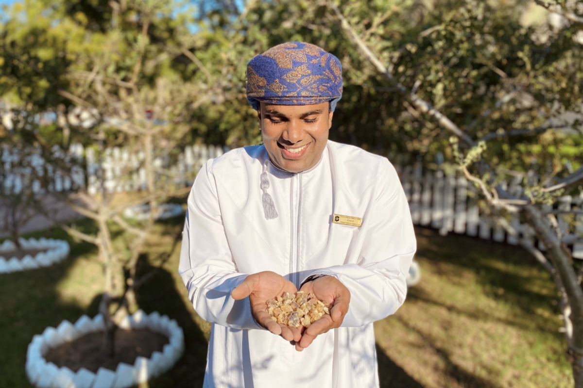 Culture and Heritage Ambassador Khalid Al Amri teaches all aspects of frankincense at Shangri-La Al Husn in Muscat Oman.