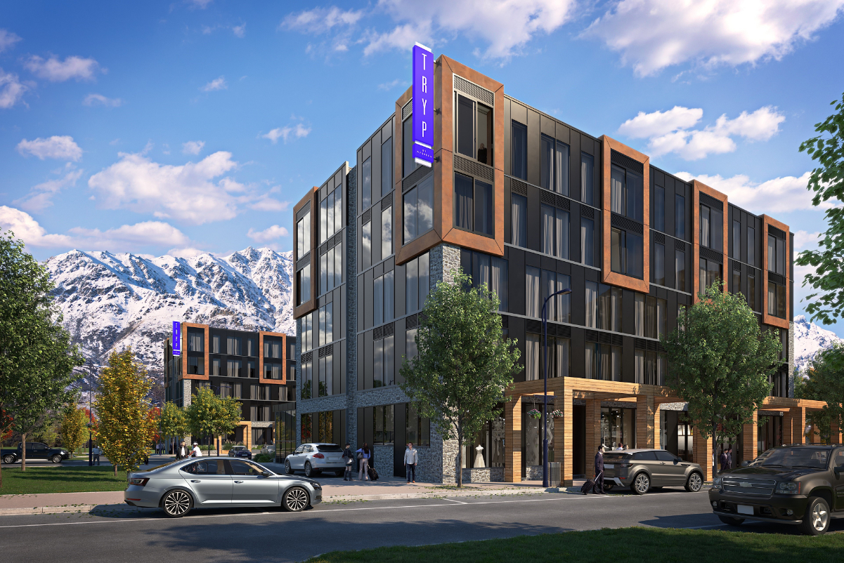 Exterior view of a idealization of a proposed 212-room TRYP by Wyndham Remarkables Park Queenstown, New Zealand. Source: Wyndham Worldwide.