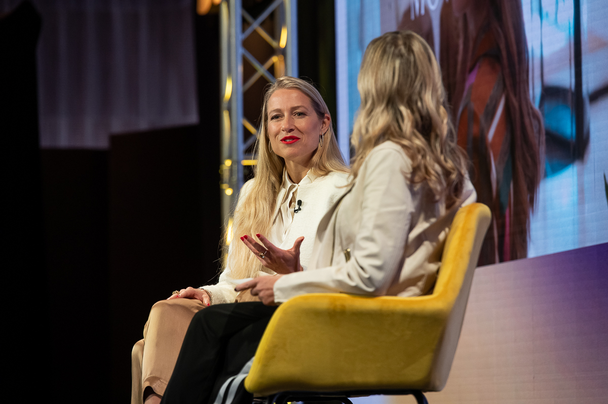 Jumeirah Group  CEO Katerina Giannouka (left) and Skift President Carolyn Kremins at Skift Future of Lodging Forum in Londonl on March 29, 2023.