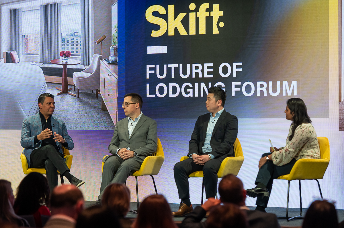 Ankur Randev, principal and chief commercial officer of Highgate, talks on a panel at Skift's Future of Lodging Conference on March 29, 2023. Photo by: Russell Harper. Source: Skift.
