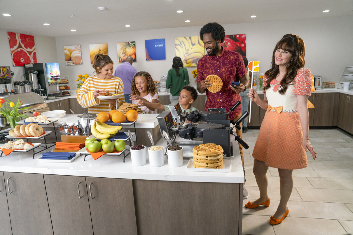 An image of Choice Hotels new campaign featuring Hollywood star Zooey Deschanel.