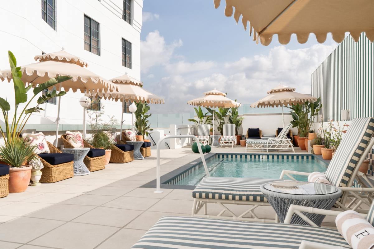 The pool deck at the newly renovated Palihouse West Hollywood. Photo by Caylon Hackwith. Source: Palisociety.