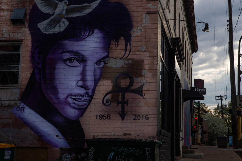 A mural of musician Prince in downtown Minneapolis.