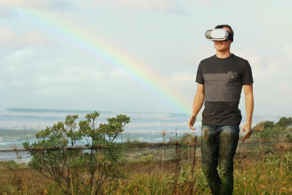 A man using a virtual reality headset