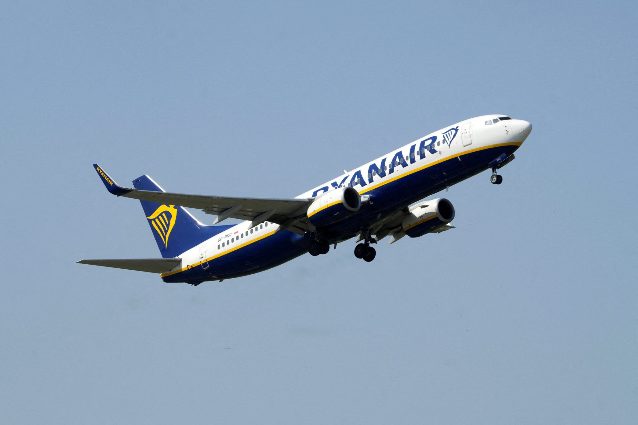 A file photo of a Ryanair 737-8AS taking off from Riga International Airport. The airline will have to trim flights in August because of Boeing aircraft delivery delays. 