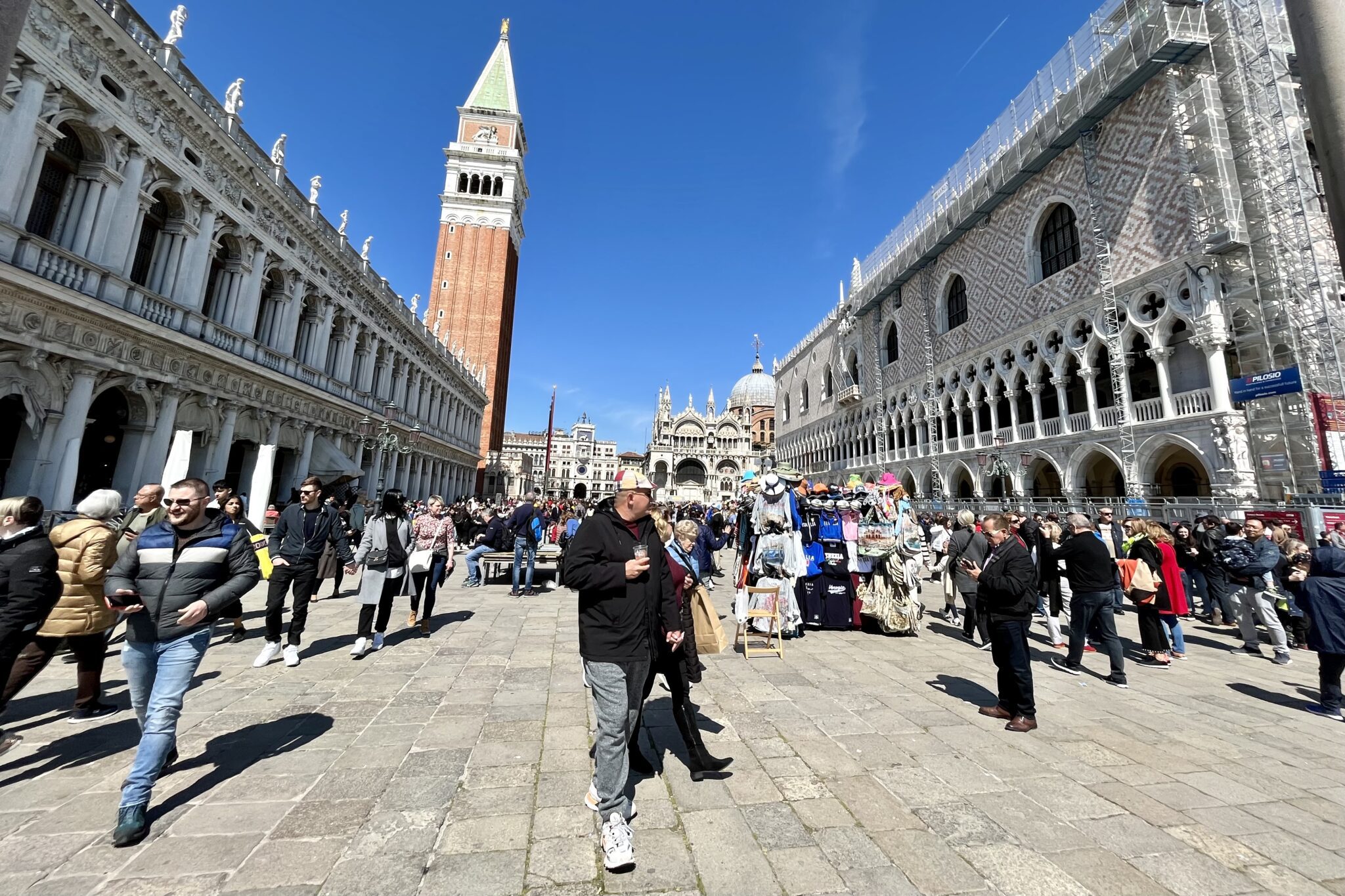 Tourists near St. Mark's Square in Venice, Italy, in April 2023. 