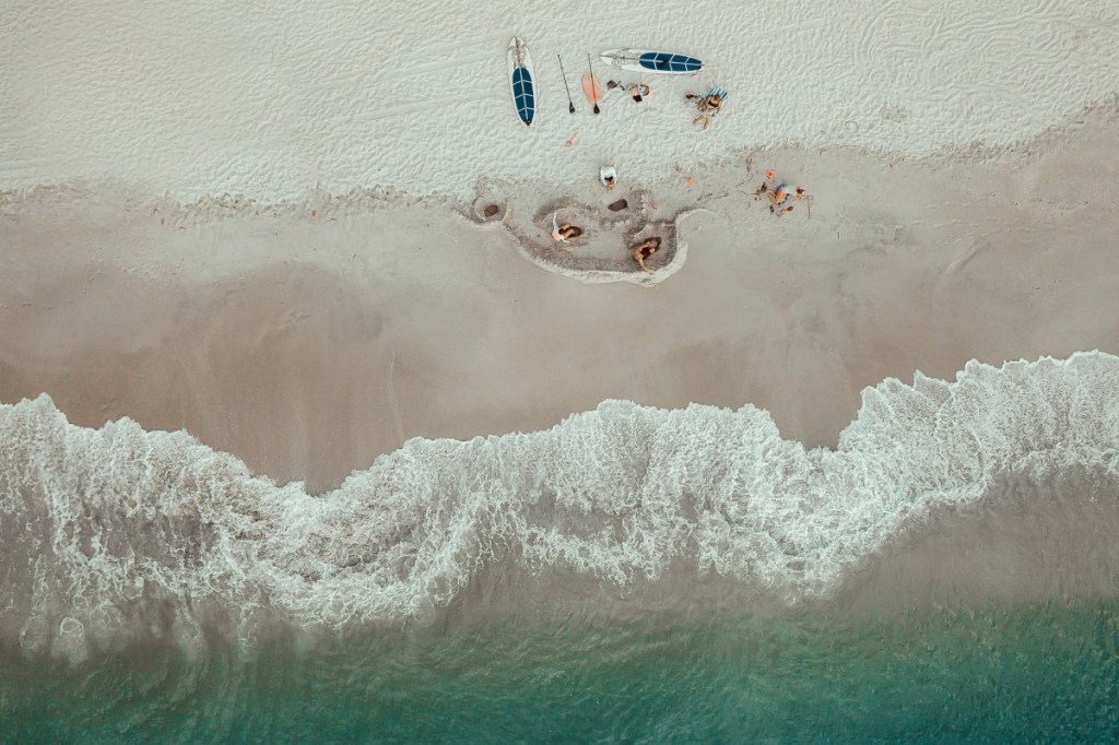 An aerial view of a beach.