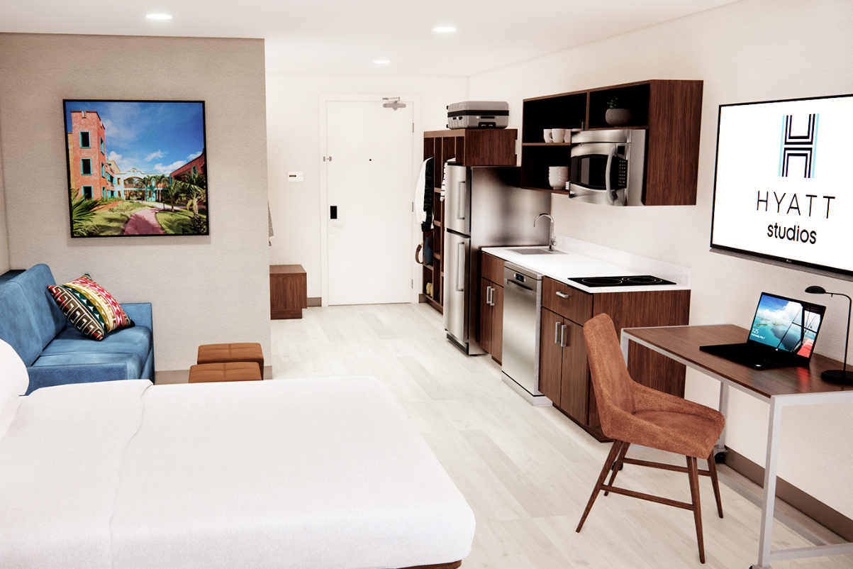 Hyatt Studios guestrooms will marry form with function and offer suites with kitchen amenities to provide comfort during extended trips away from home.