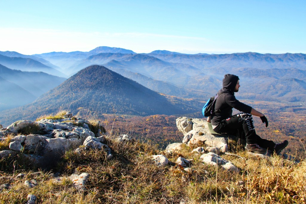 A traveler in the mountains