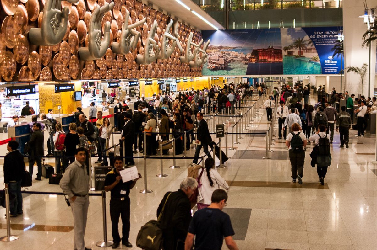 Passengers at Delhi International Airport.