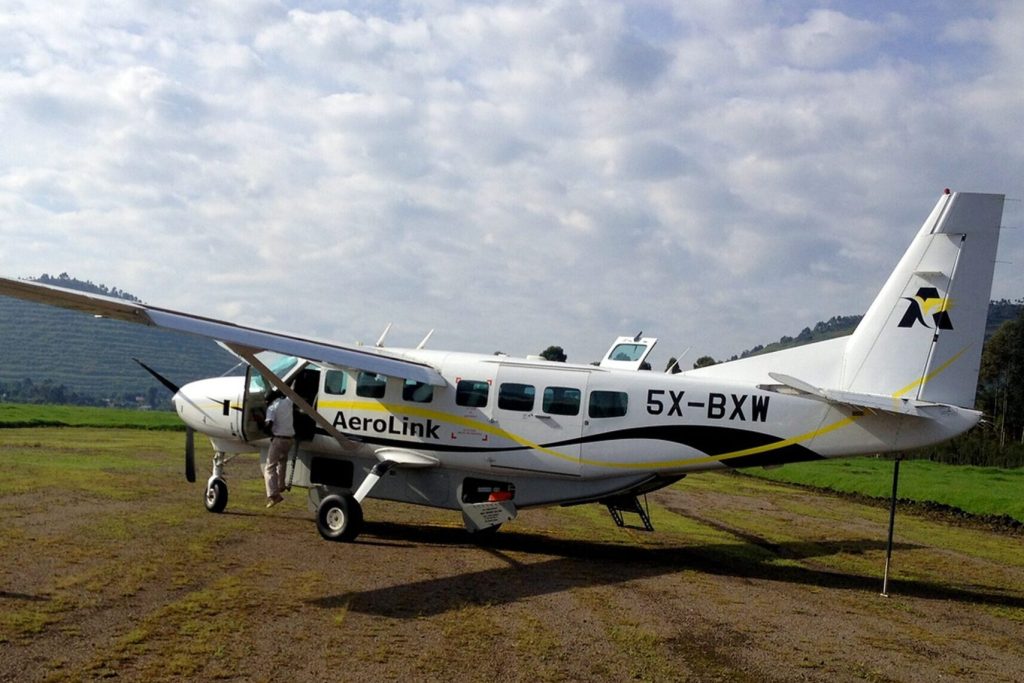 A plane arriving at a national park