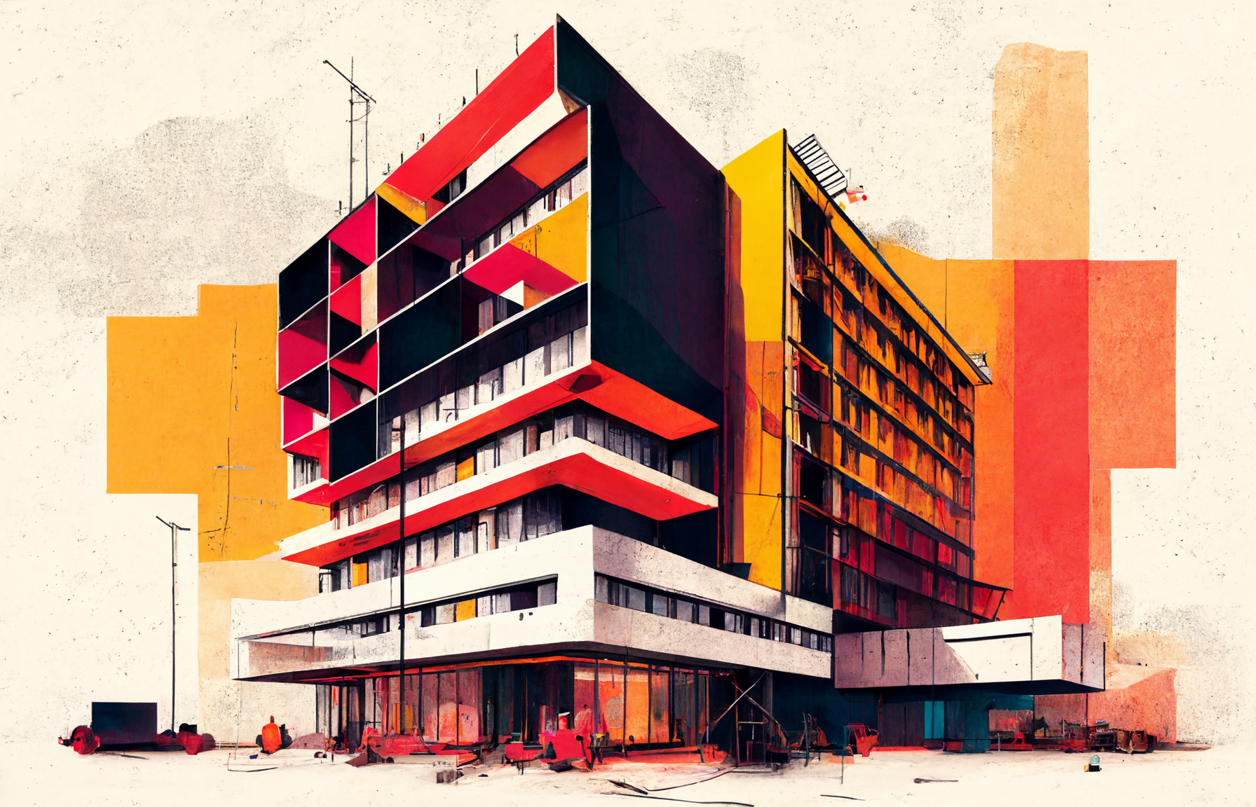 An illustration of a hotel under construction. 