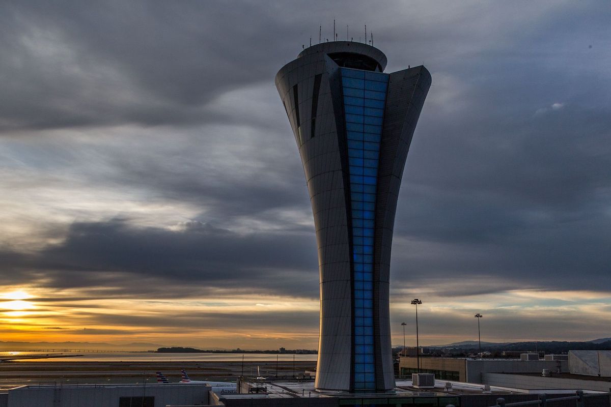 The air traffic control tower at San Francisco International Airport.