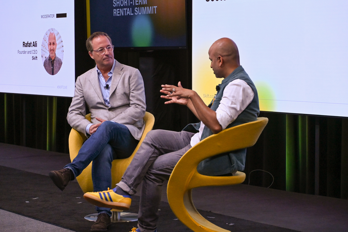 Laurence Tosi and Rafat Ali in discussion a the Skift Short-Term Rental Summit on June 7