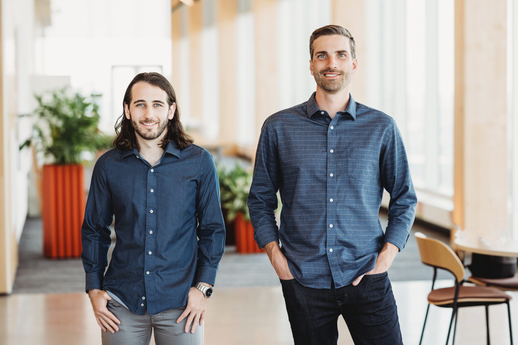 Zencity founder Christopher Lawrence (left) and Frontdesk CEO Jesse DePinto pose in June 2023 to mark Frontdesk's acquisition of Zencity. Source: Frontdesk