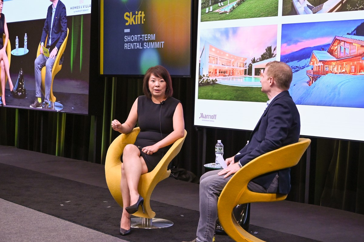 Jennifer Hsieh, vice president, Homes & Villas by Marriott Bonvoy and senior hospitality editor Sean O'Neill at Skift Short Term Rental Summit 2023. Source: Skift.