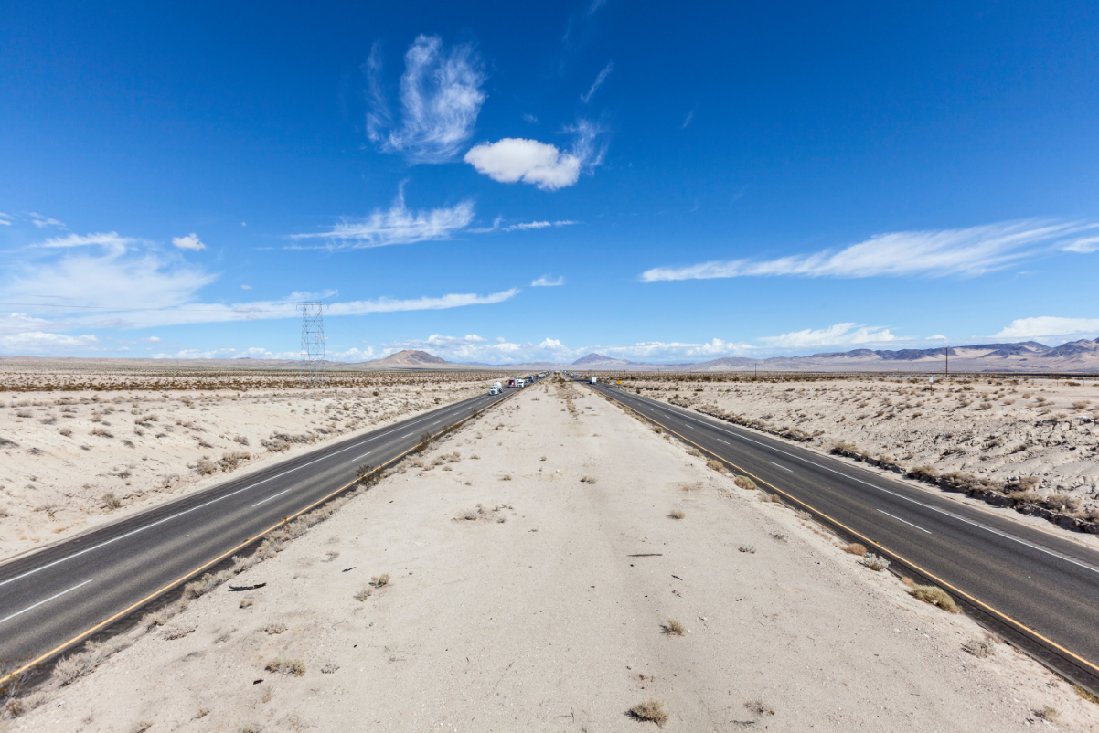 Interstate 15 between Los Angeles and Las Vegas in California's Mojave Desert. 