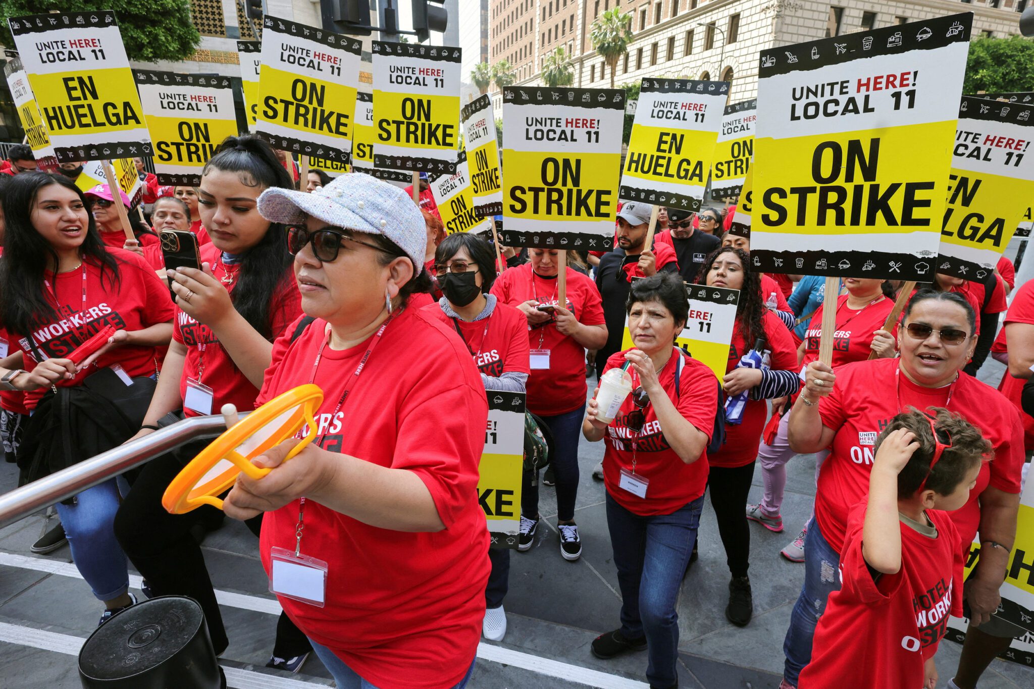 Hotel workers in Los Angeles went on strike on July 2, 2023.
