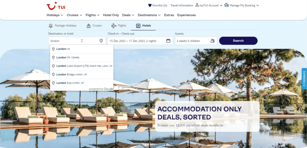 TUI launches UK hotel only booking platform