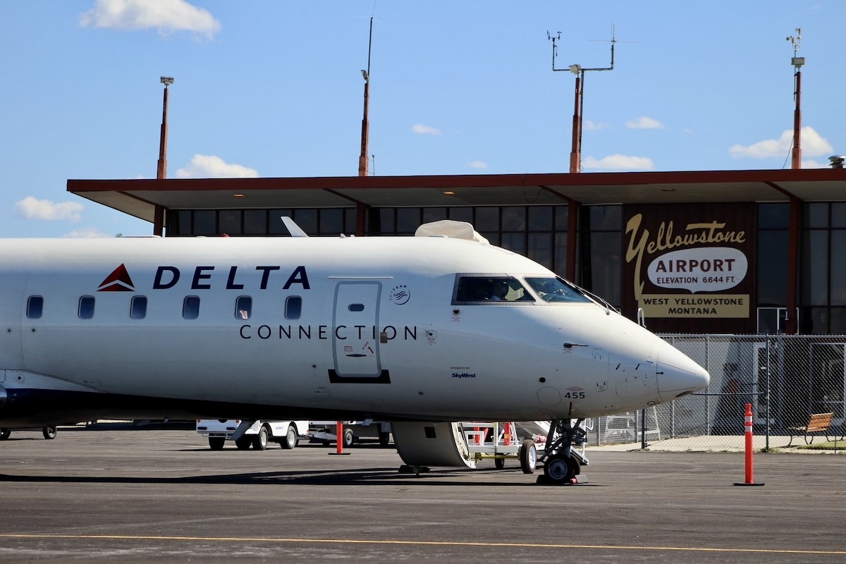 A SkyWest plane operating for Delta in West Yellowstone, Mont. (West Yellowstone Airport)