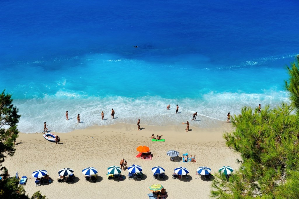 Golden beach in Lefkada, Greece during summertime.