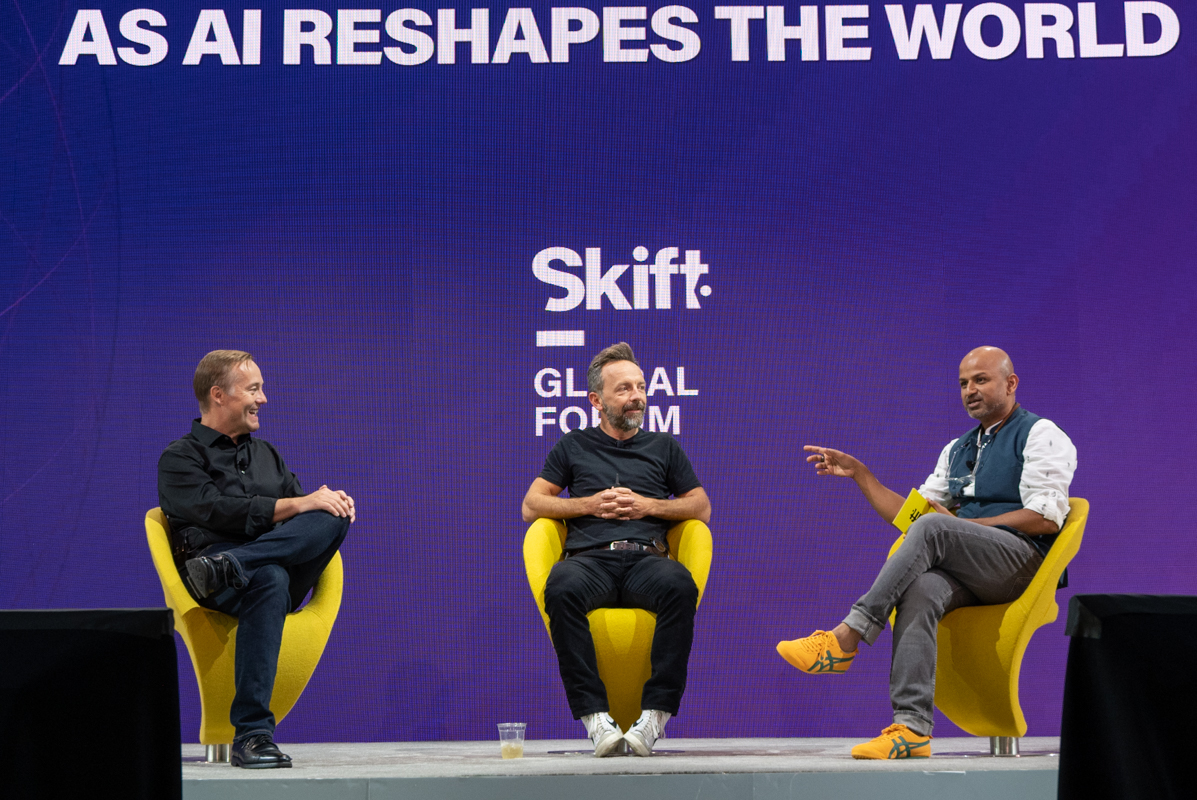 From left: Tech investors Jason Calacanis and Brad Gerstner; Skift CEO Rafat Ali.