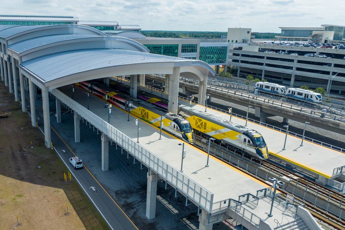 Brightline begins running passenger trains between a new station at the Orlando airport and Miami on Friday. (Brightline)