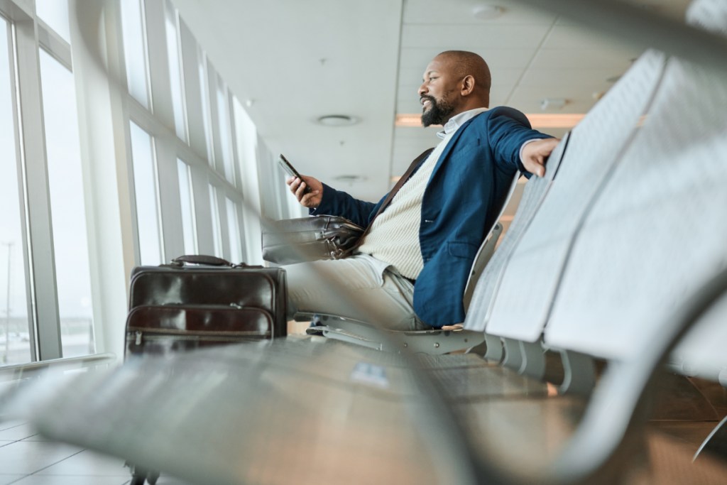 business traveler at airport in London