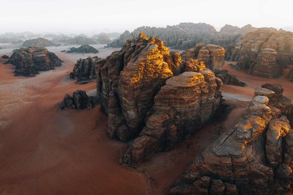 aerial view of a Sandstone plateau in the Hisma Desert, Saudi Arabia