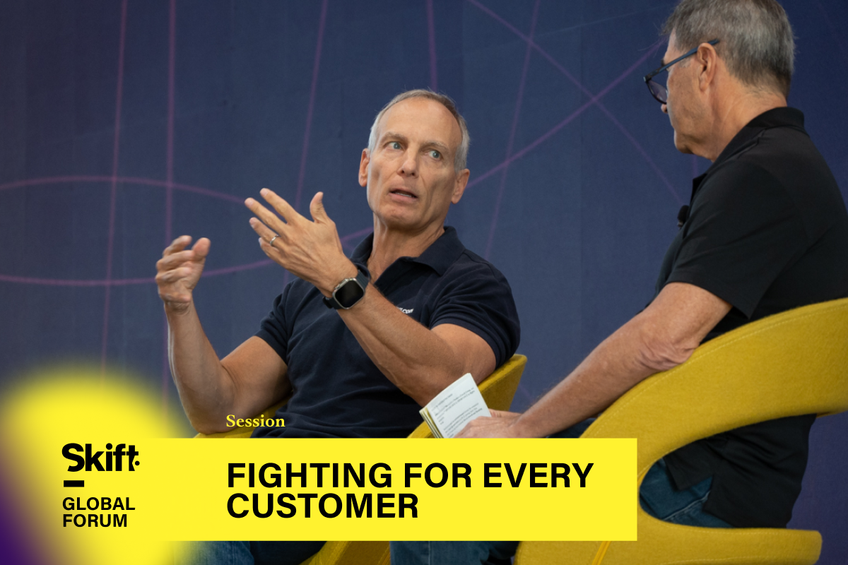 Booking Holdings CEO Glenn Fogel in discussion with Skift Executive Editor Dennis Schaal at Skift Global Forum
