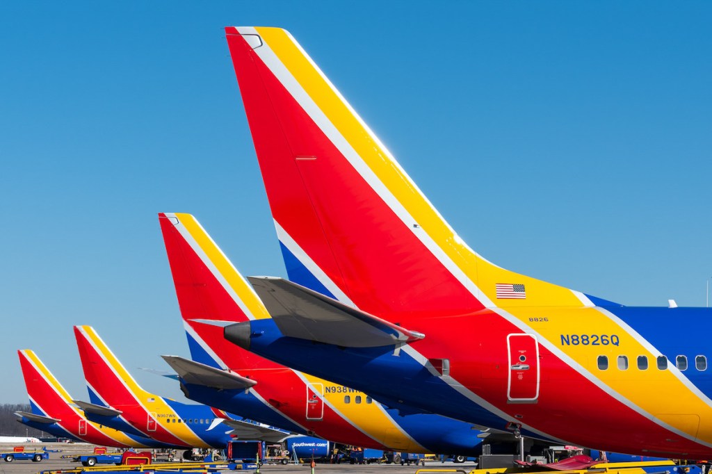 A selection of Southwest airplane tails in Pittsburgh