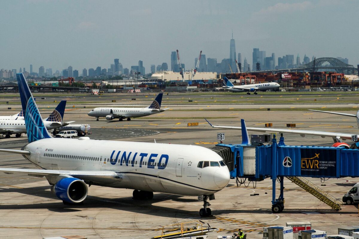 United Airlines planes use the tarmac at Newark Liberty International Airport.