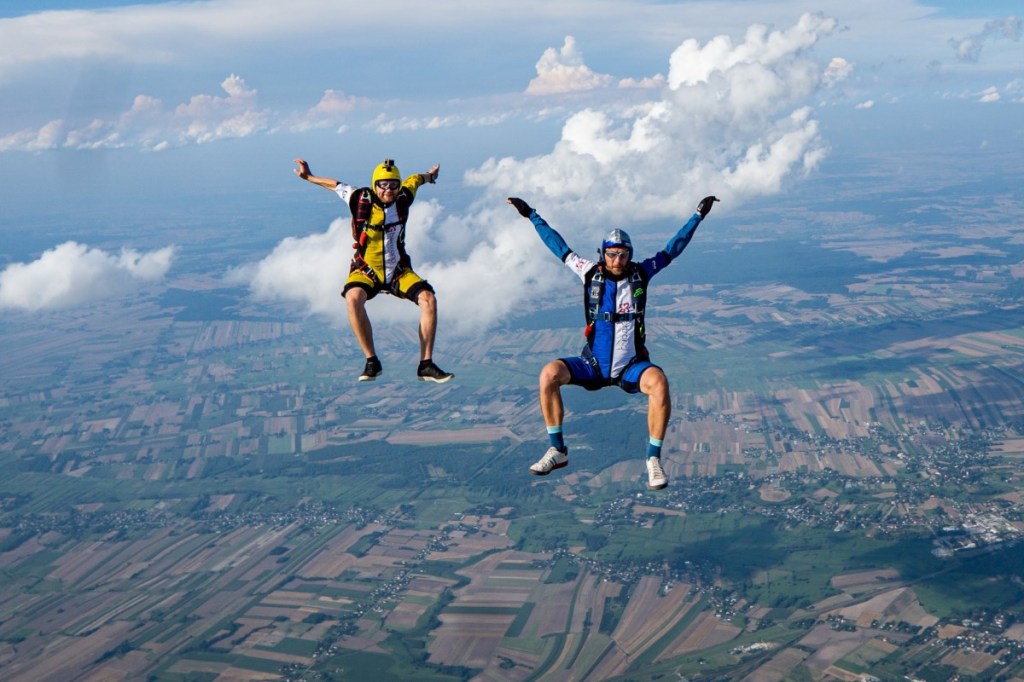 Skydivers making a jump.