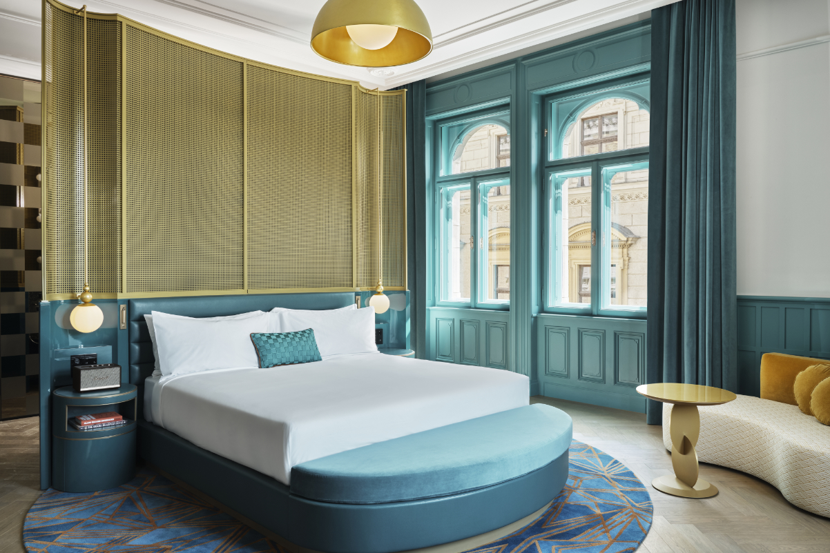 A guest room at W Hotels' property in Budapest, Hungary, which opened in 2023. Source: Marriott.