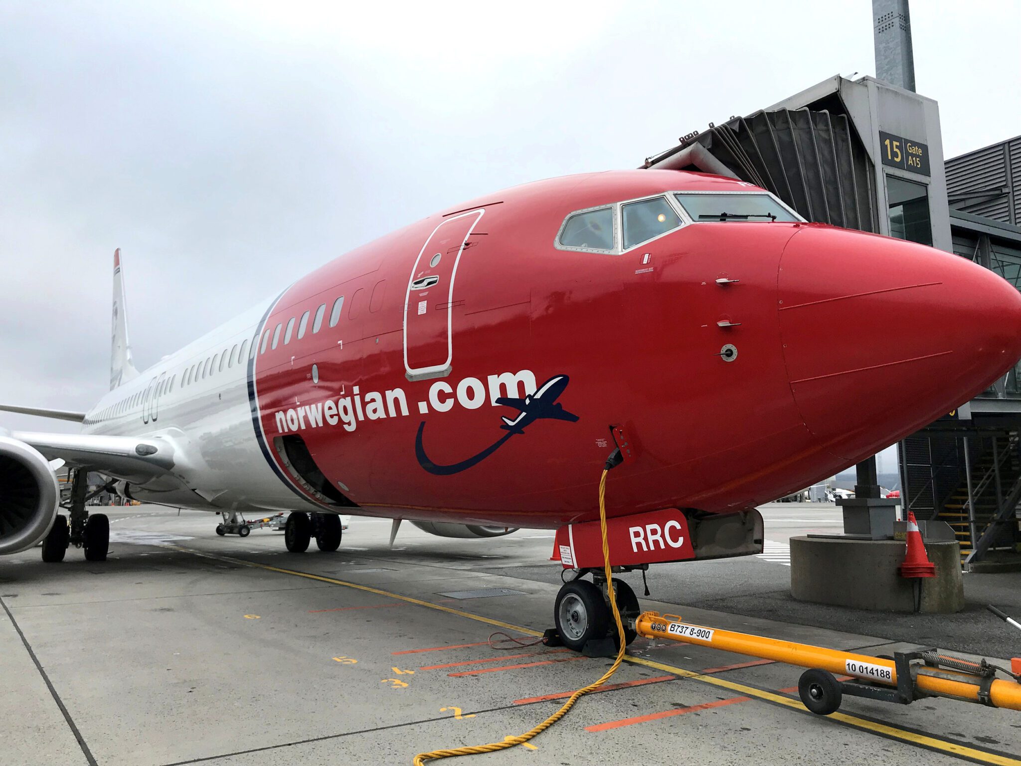 A Norwegian Air plane is refuelled at Oslo Gardermoen airport. 