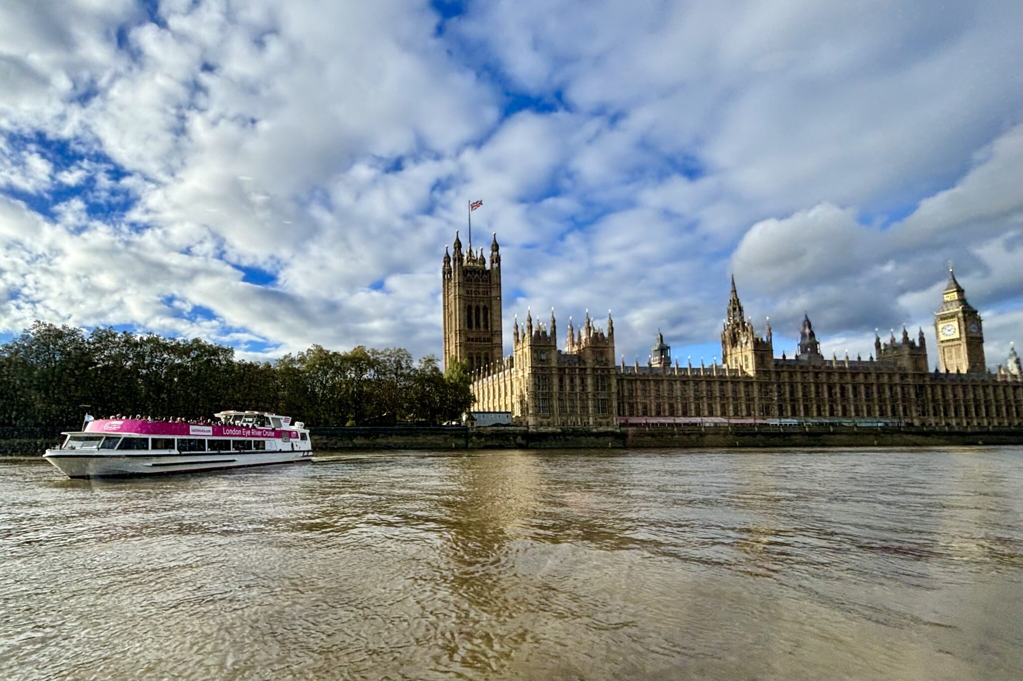The Palace of Westminster as seen from the river Thames. 