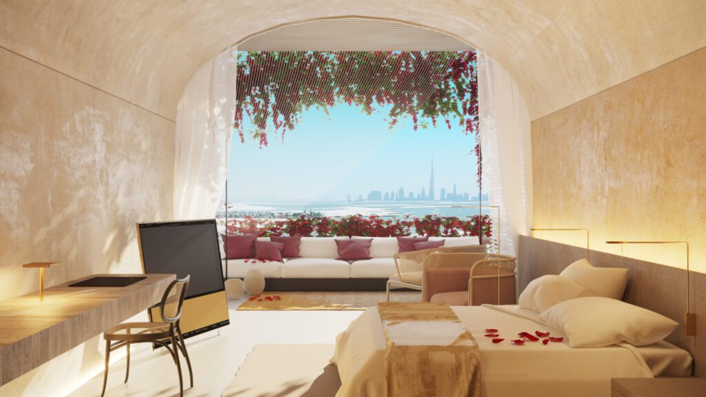 The original rendering of Marbella Hotel's interior when it was announced in 2021.