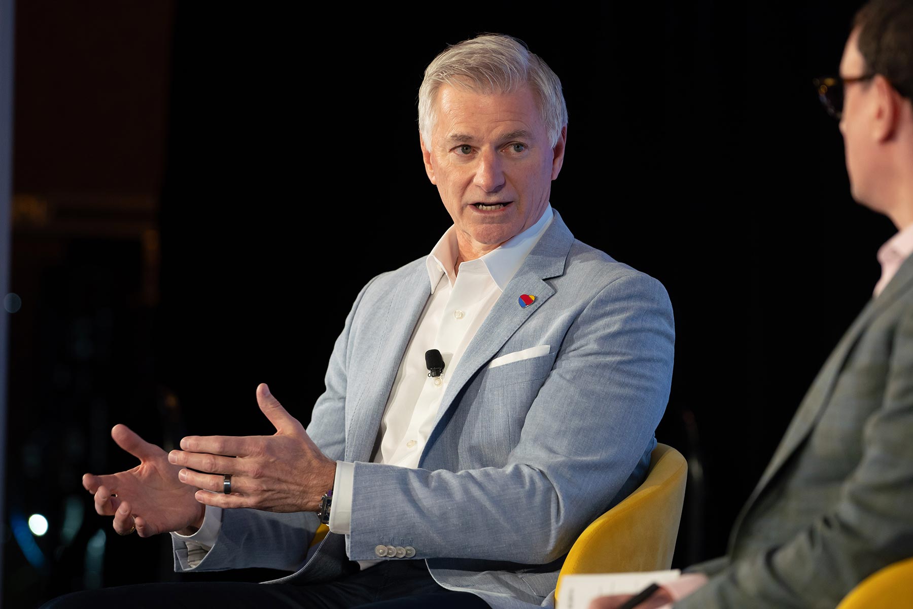 Bob Jordan, Southwest Airlines president and CEO, speaks on stage at the Skift Aviation Forum in Fort Worth, Texas, November 2023. Skift