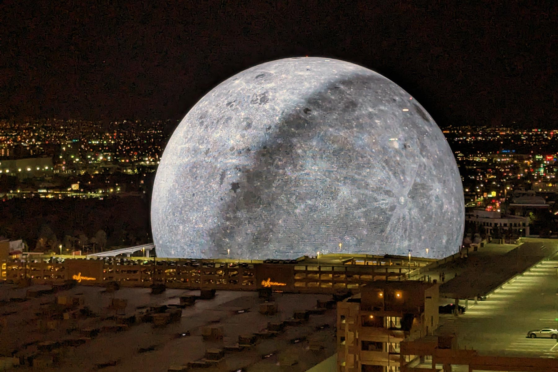 The Sphere as the moon as seen from Harrah's in Las Vegas, Nevada. 