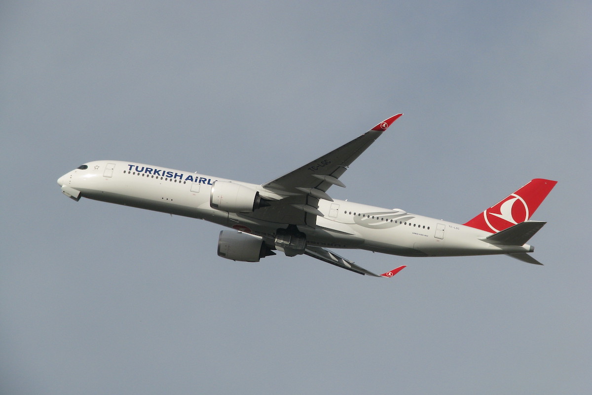 A Turkish Airbus A350 takes off.