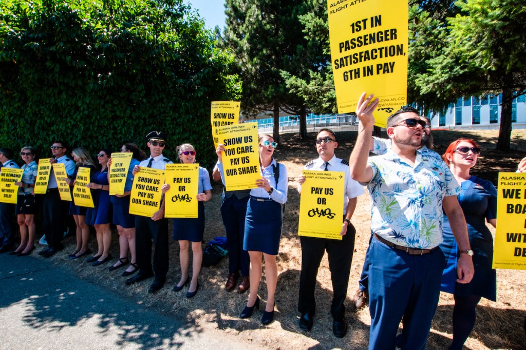 Alaska flight attendants picket