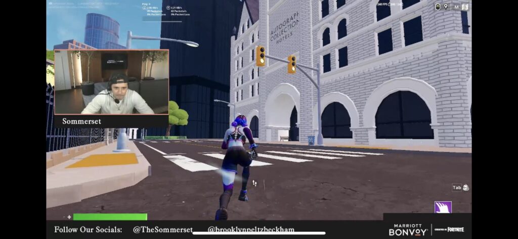 Brooklyn Beckham live streaming gameplay in Marriott Bonvoy Land