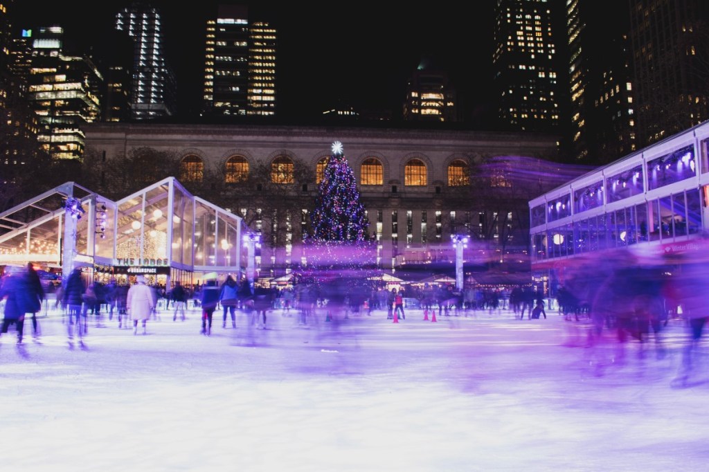 Ice-skating in Bryant Park, New York.