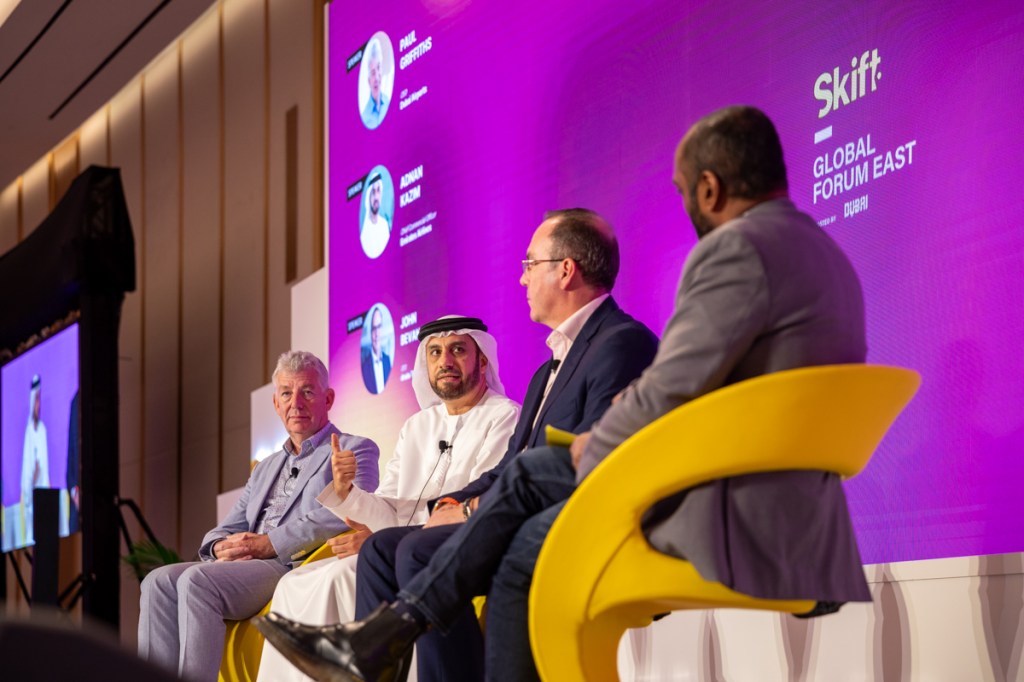 Paul Griffiths, CEO, Dubai Airports, Adnan Kazim, CCO, Emirates Airline, John Bevan, CEO, dnata Travel Group. Skift Advisory Oliver Martin.