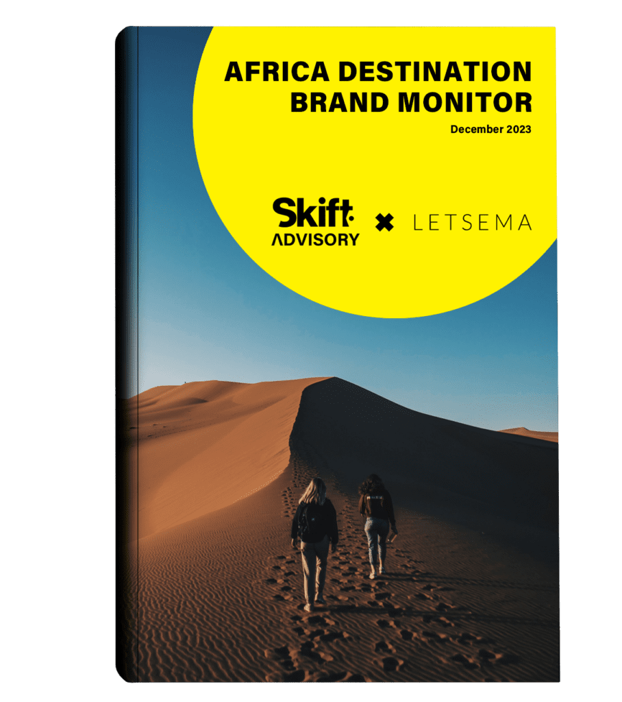 Africa Destination Brand Monitor Key Insights Report document with African dessert scene by Skift Advisory and LETSEMA