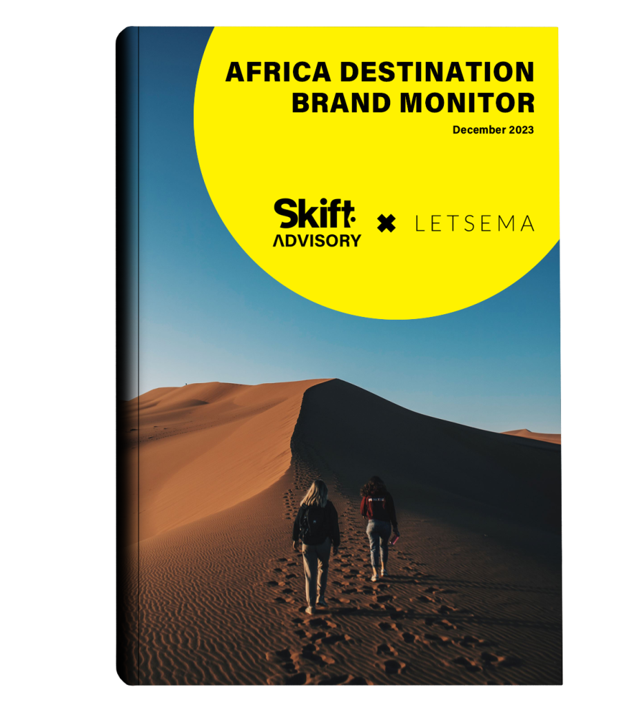 Africa Destination Brand Monitor Key Insights Report document with African dessert scene by Skift Advisory and LETSEMA