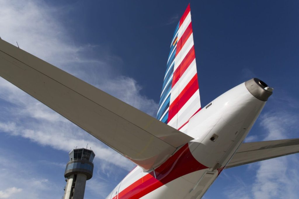 The tail of an American Airlines aircraft