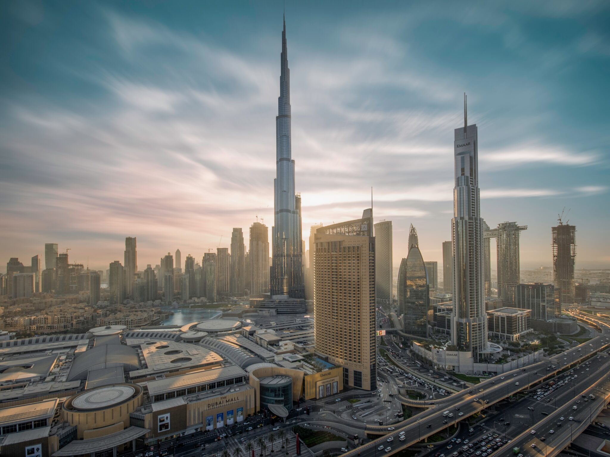 A shot of The Dubai Mall, Burj Khalifa and two former Address Hotels. Unsplash.