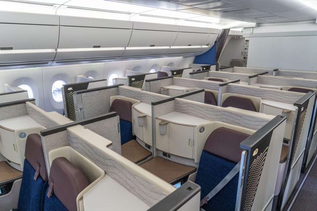 Business Class cabin onboard Air India Airbus A350-900